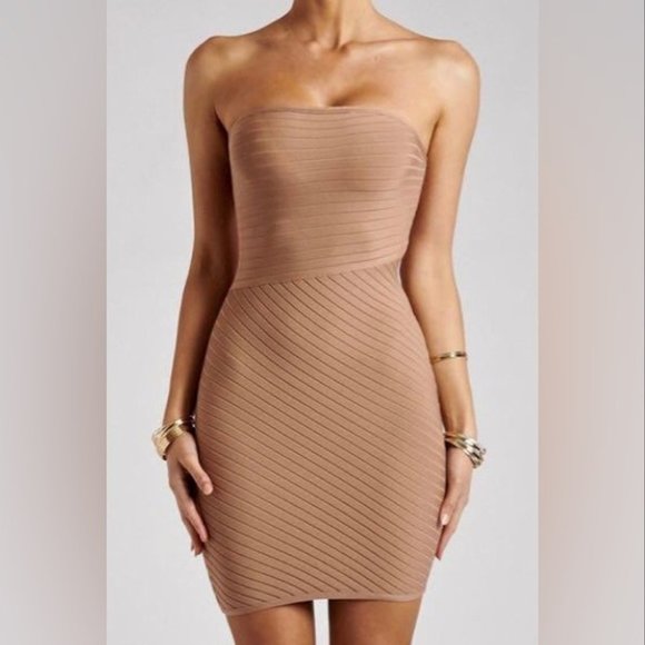 MESHKI Lylah Strapless Mini Dress Bandage in Nude Small - Picture 4 of 4